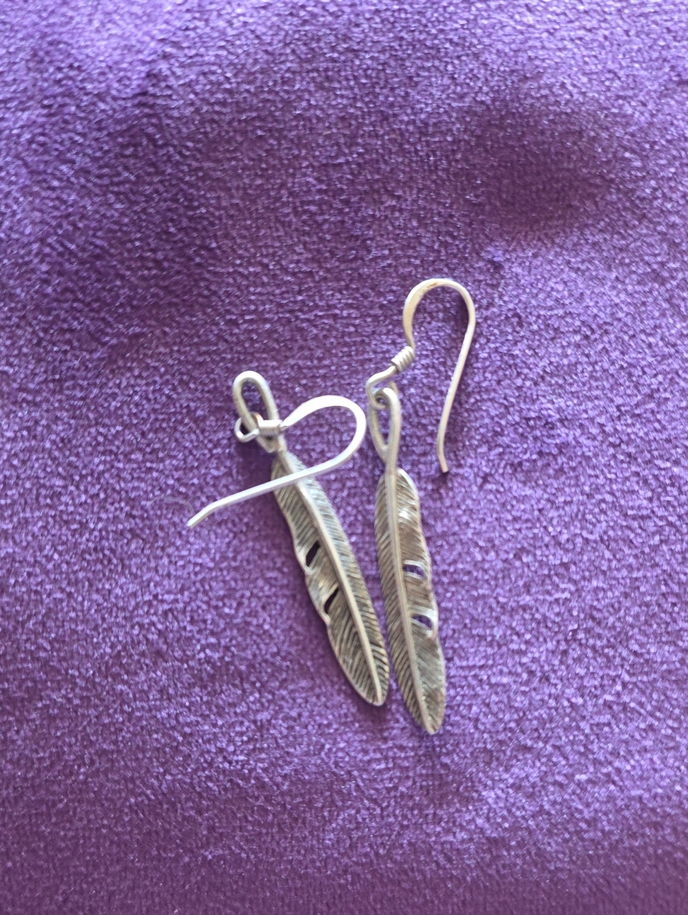 Sterling Silver Feather Drop Earrings - Silver